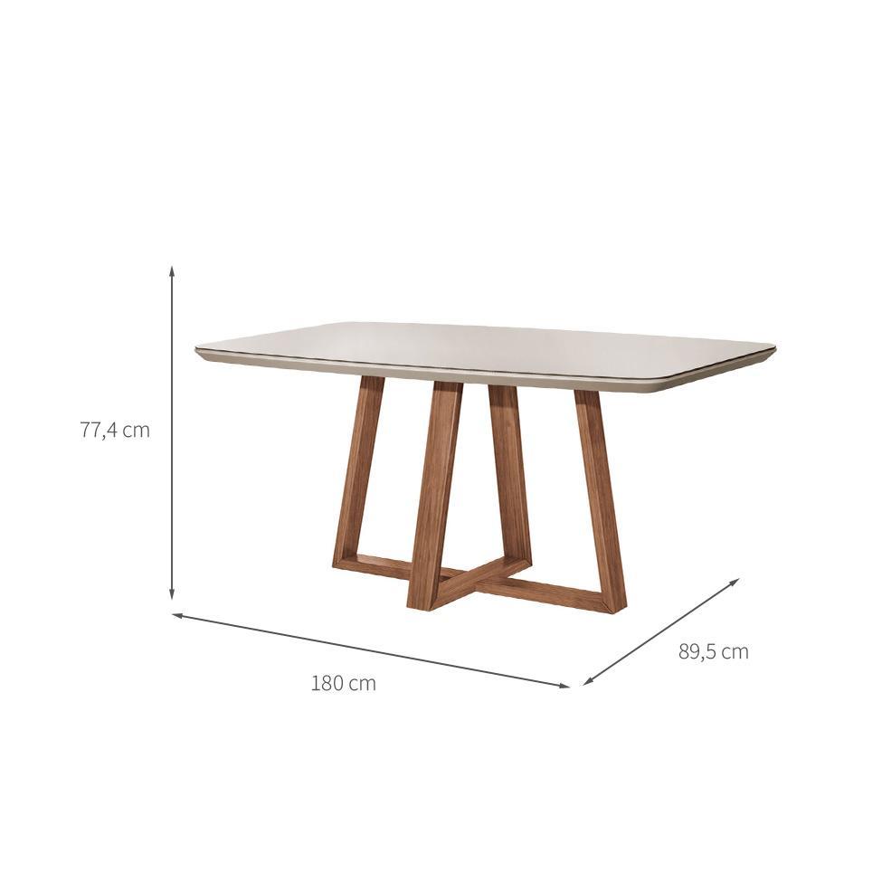 Mesa de Jantar Retangular com Tampo de Vidro Off White Bennett Natural 180 cm - 3