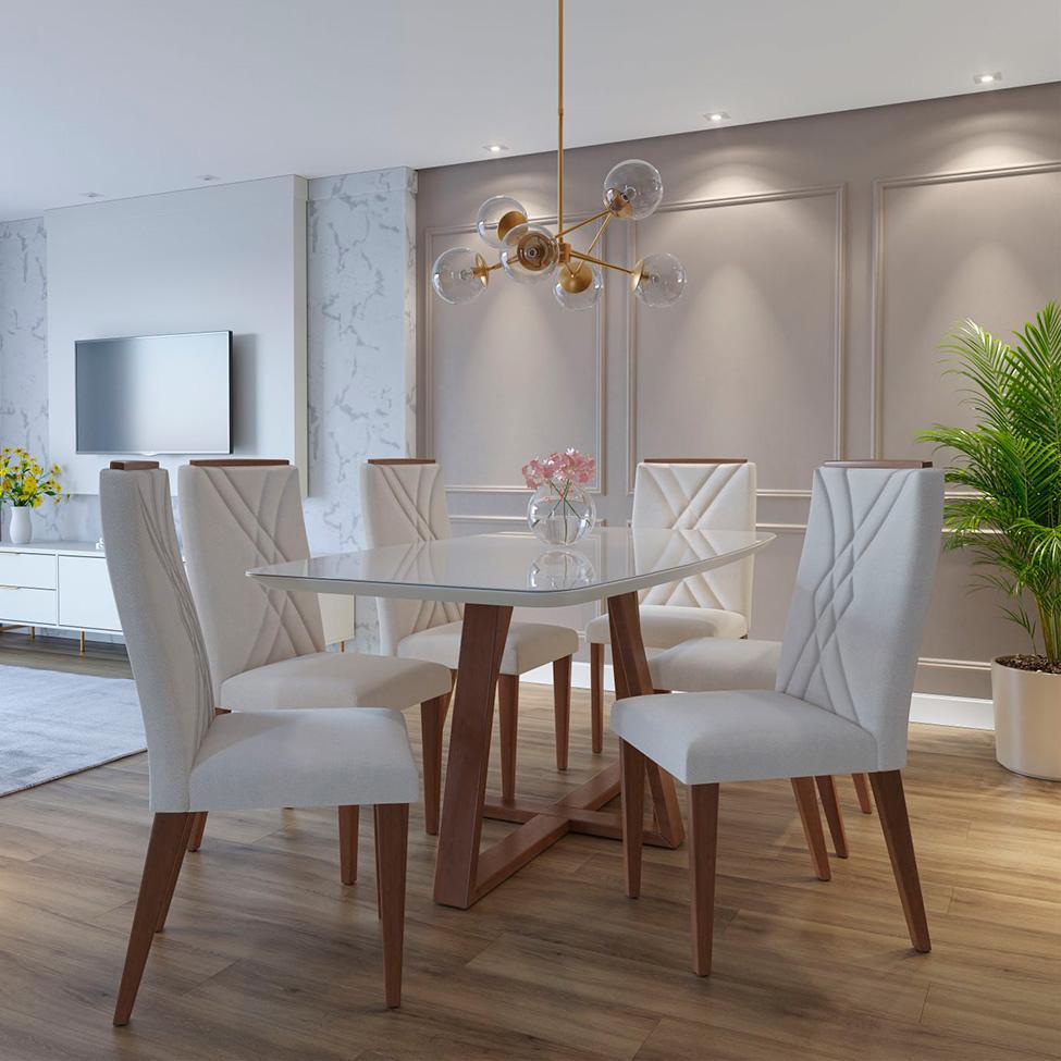 Mesa de Jantar Retangular com Tampo de Vidro Off White Bennett Natural 180 cm - 4