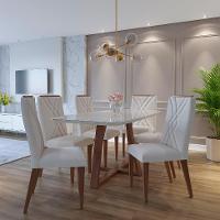 Mesa de Jantar Retangular com Tampo de Vidro Off White Bennett Natural 180 cm