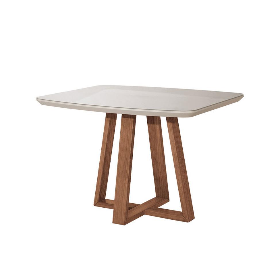 Mesa de Jantar Retangular com Tampo de Vidro Off White Bennett Natural 116 cm - 1