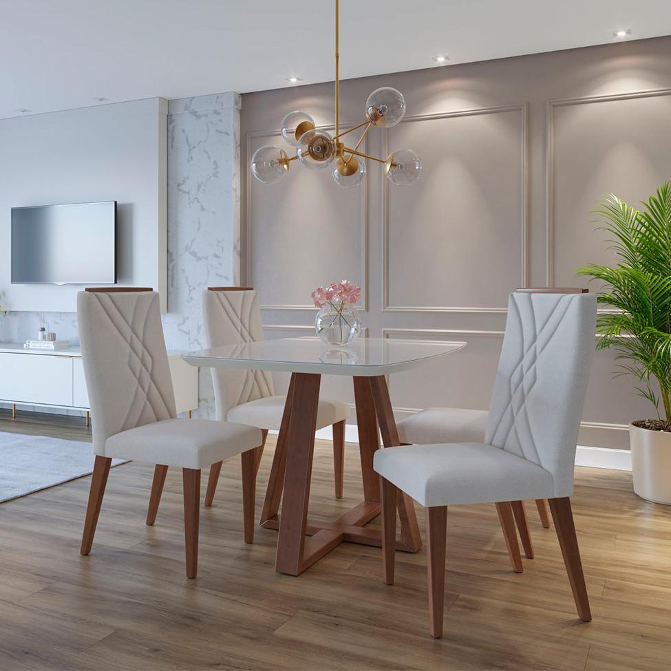 Mesa de Jantar Retangular com Tampo de Vidro Off White Bennett Natural 116 cm - 2