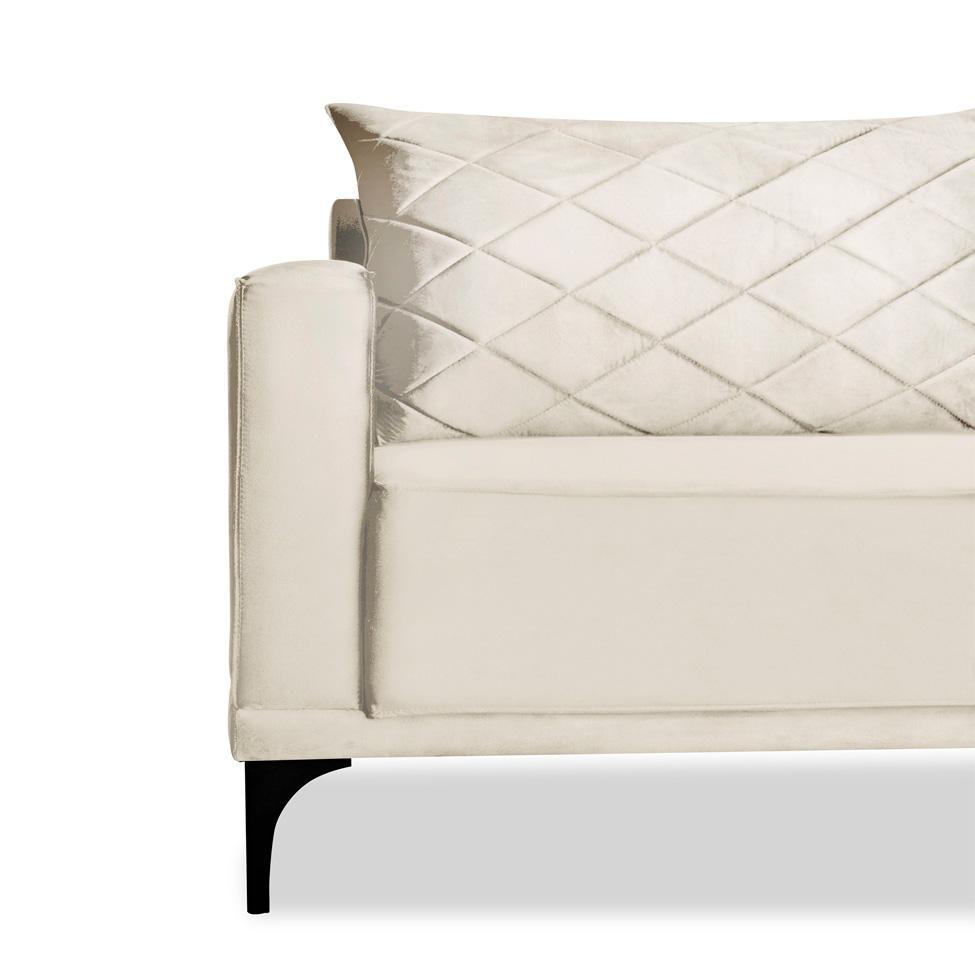 Sofá 3 Lugares Eros Veludo Bege 180 cm - 5