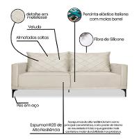 Sofá 3 Lugares Eros Veludo Bege 200 cm - 8