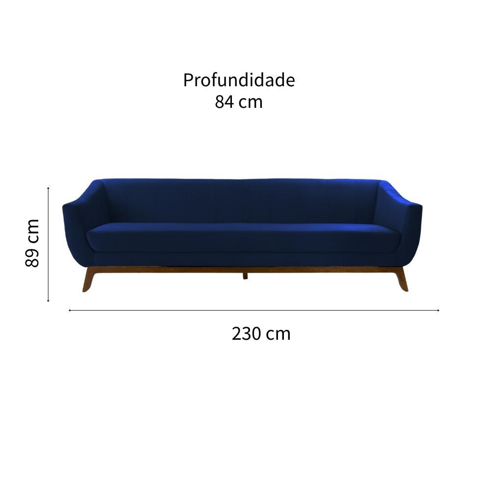 Sofá 3 Lugares Atenas Veludo Azul Marinho e Amadeirado - 2