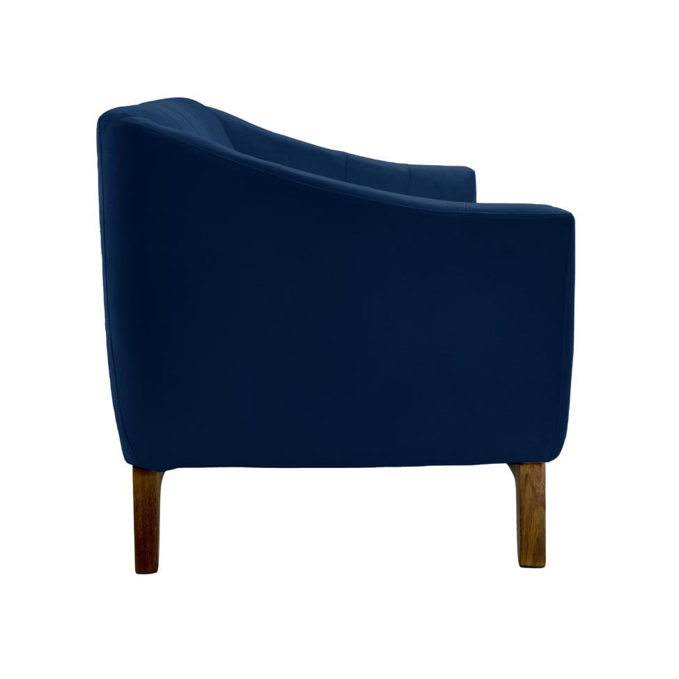 Sofá 3 Lugares Atenas Veludo Azul Marinho e Amadeirado - 4