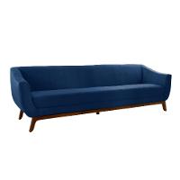 Sofá 3 Lugares Atenas Veludo Azul Marinho e Amadeirado - 1