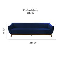 Sofá 3 Lugares Atenas Veludo Azul Marinho e Amadeirado - 2