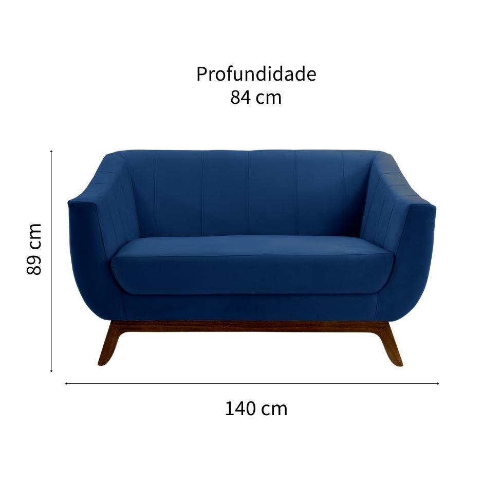 Sofá 2 Lugares Atenas Veludo Azul Marinho e Amadeirado - 2