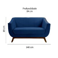 Sofá 2 Lugares Atenas Veludo Azul Marinho e Amadeirado - 2