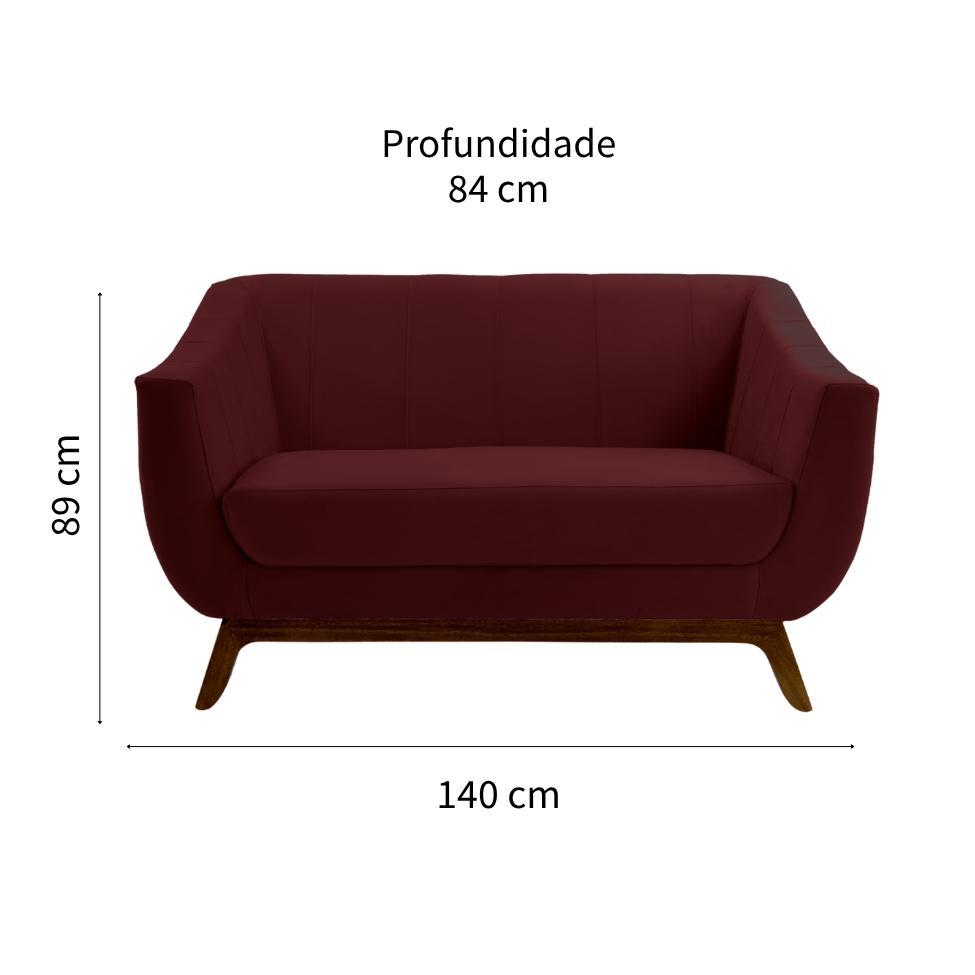 Sofá 2 Lugares Atenas Veludo Bordô e Amadeirado - 2