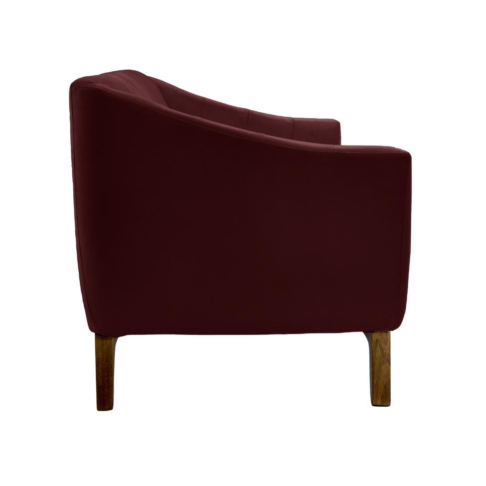 Sofá 2 Lugares Atenas Veludo Bordô e Amadeirado - 4