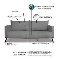 Sofá 2 Lugares Zeus Veludo Cinza Chumbo 160 cm - 8