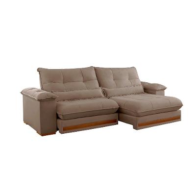 Sofá 3 Lugares Retrátil e Reclinável Qatar Veludo Marrom 240 cm