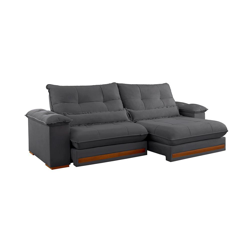 Sofá 3 Lugares Retrátil e Reclinável Qatar Veludo Cinza 220 cm - 1