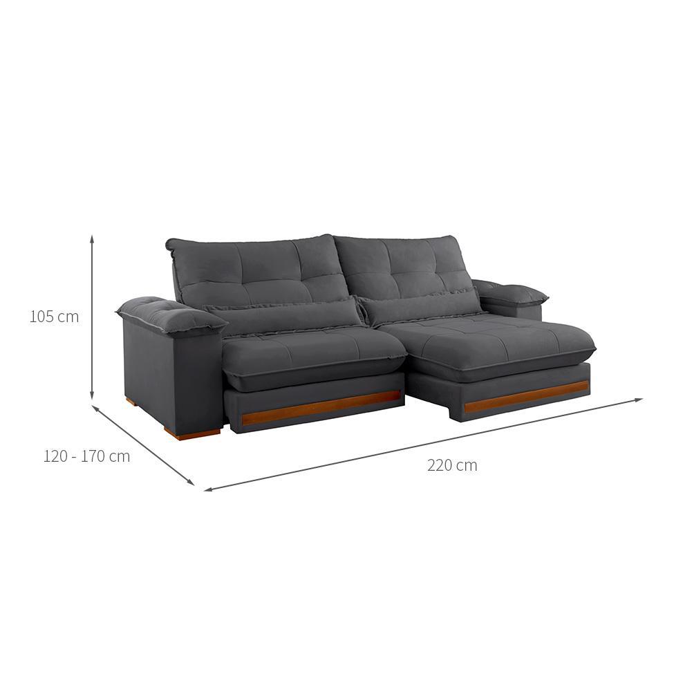 Sofá 3 Lugares Retrátil e Reclinável Qatar Veludo Cinza 220 cm - 3
