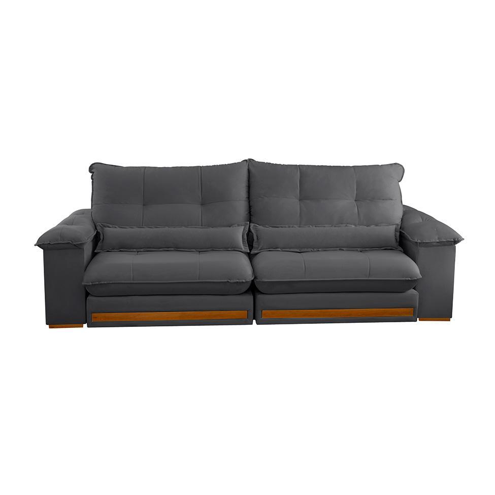 Sofá 3 Lugares Retrátil e Reclinável Qatar Veludo Cinza 220 cm - 4