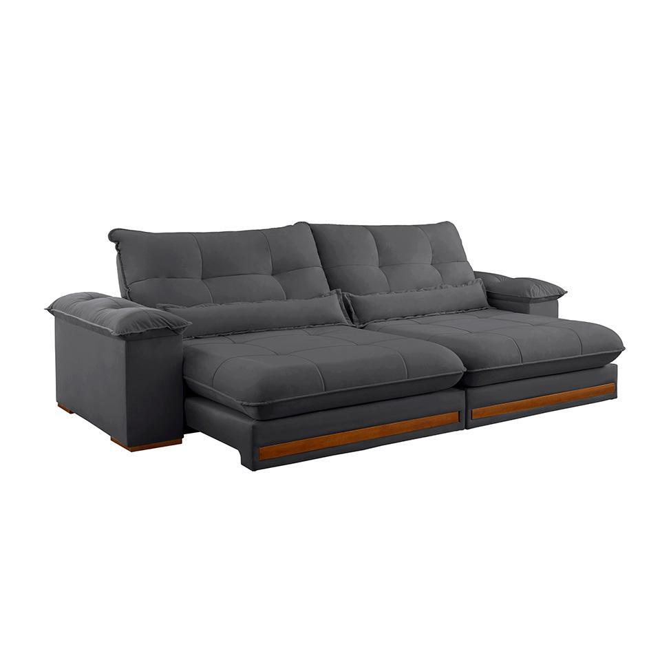Sofá 3 Lugares Retrátil e Reclinável Qatar Veludo Cinza 220 cm - 5