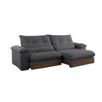 Sofá 3 Lugares Retrátil e Reclinável Qatar Veludo Cinza 220 cm - 1