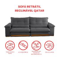Sofá 3 Lugares Retrátil e Reclinável Qatar Veludo Cinza 220 cm - 8