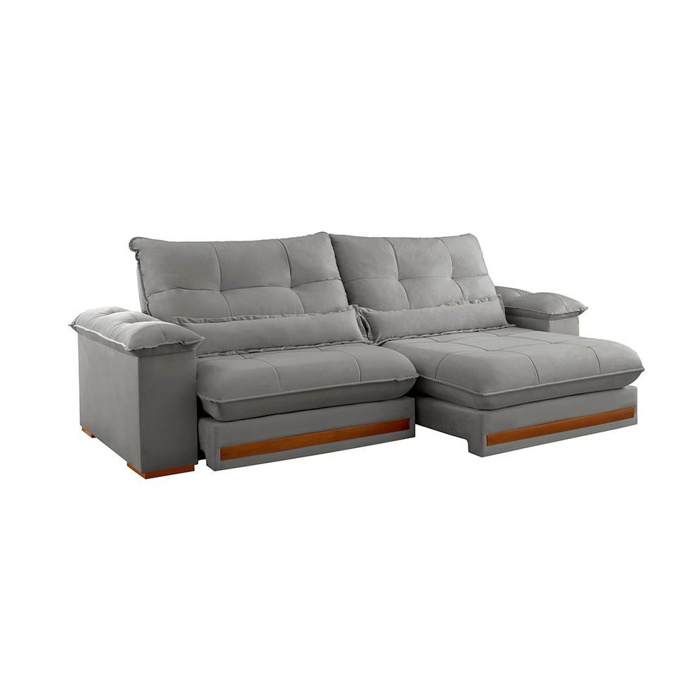 Sofá 3 Lugares Retrátil e Reclinável Qatar Linho Cinza 220 cm - 1