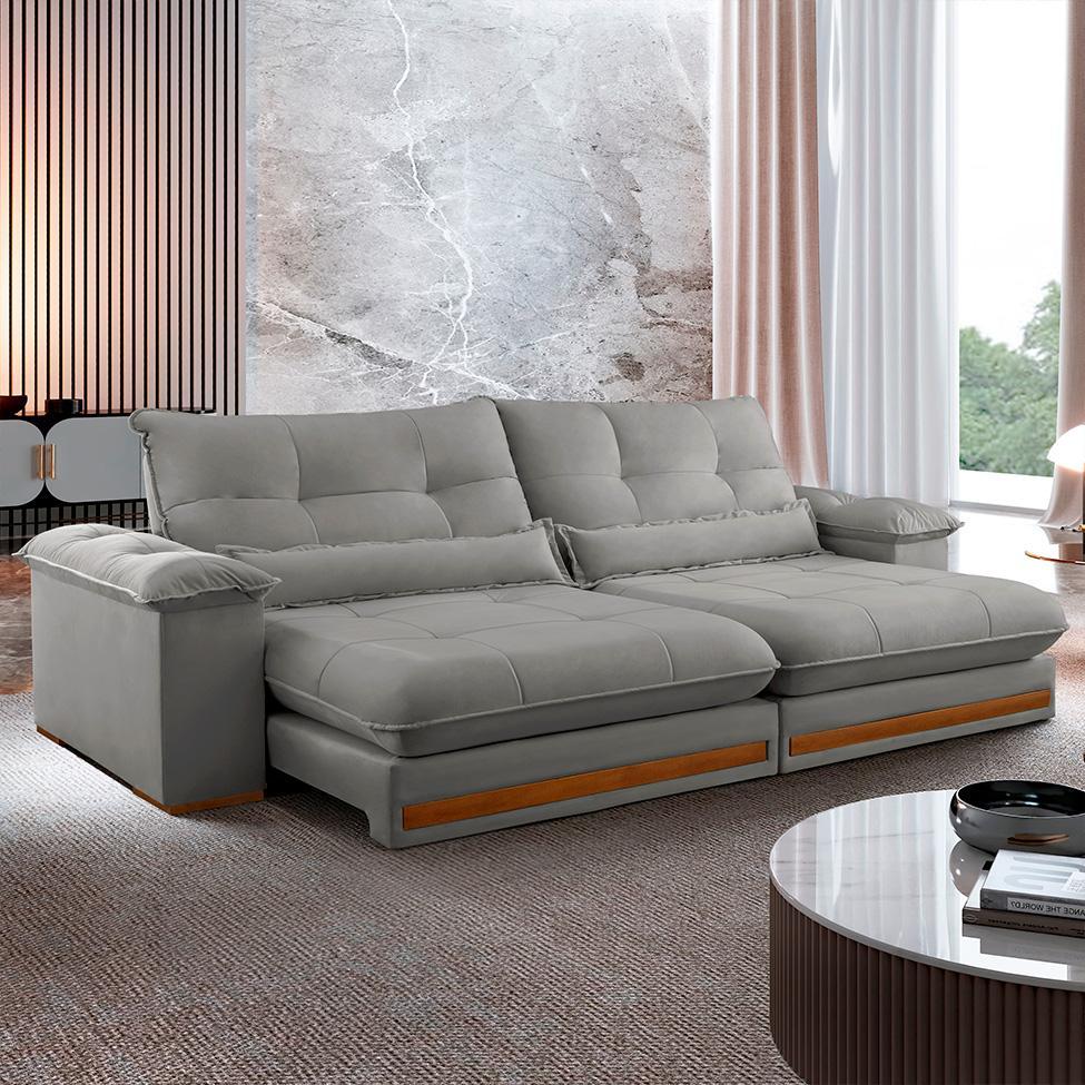 Sofá 3 Lugares Retrátil e Reclinável Qatar Linho Cinza 220 cm - 2