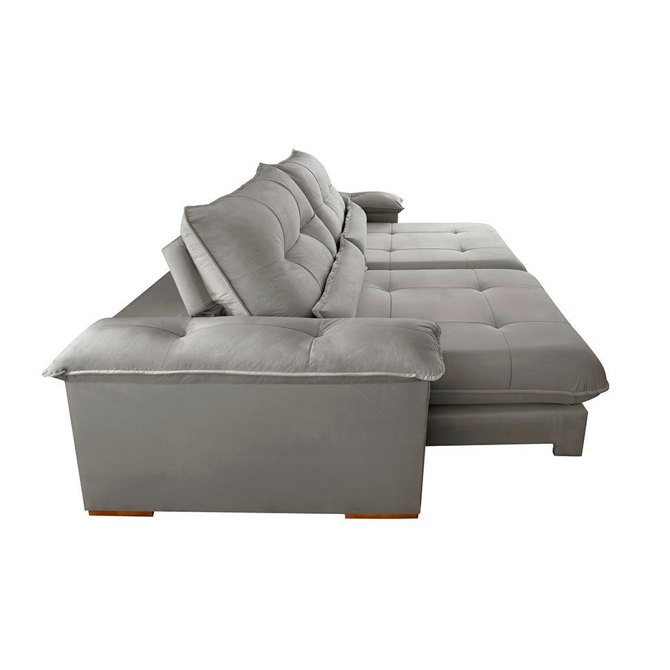 Sofá 3 Lugares Retrátil e Reclinável Qatar Linho Cinza 220 cm - 6