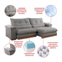 Sofá 3 Lugares Retrátil e Reclinável Qatar Linho Cinza 220 cm - 7