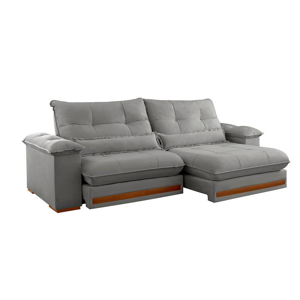 Sofá 3 Lugares Retrátil e Reclinável Qatar Linho Cinza 200 cm - 1