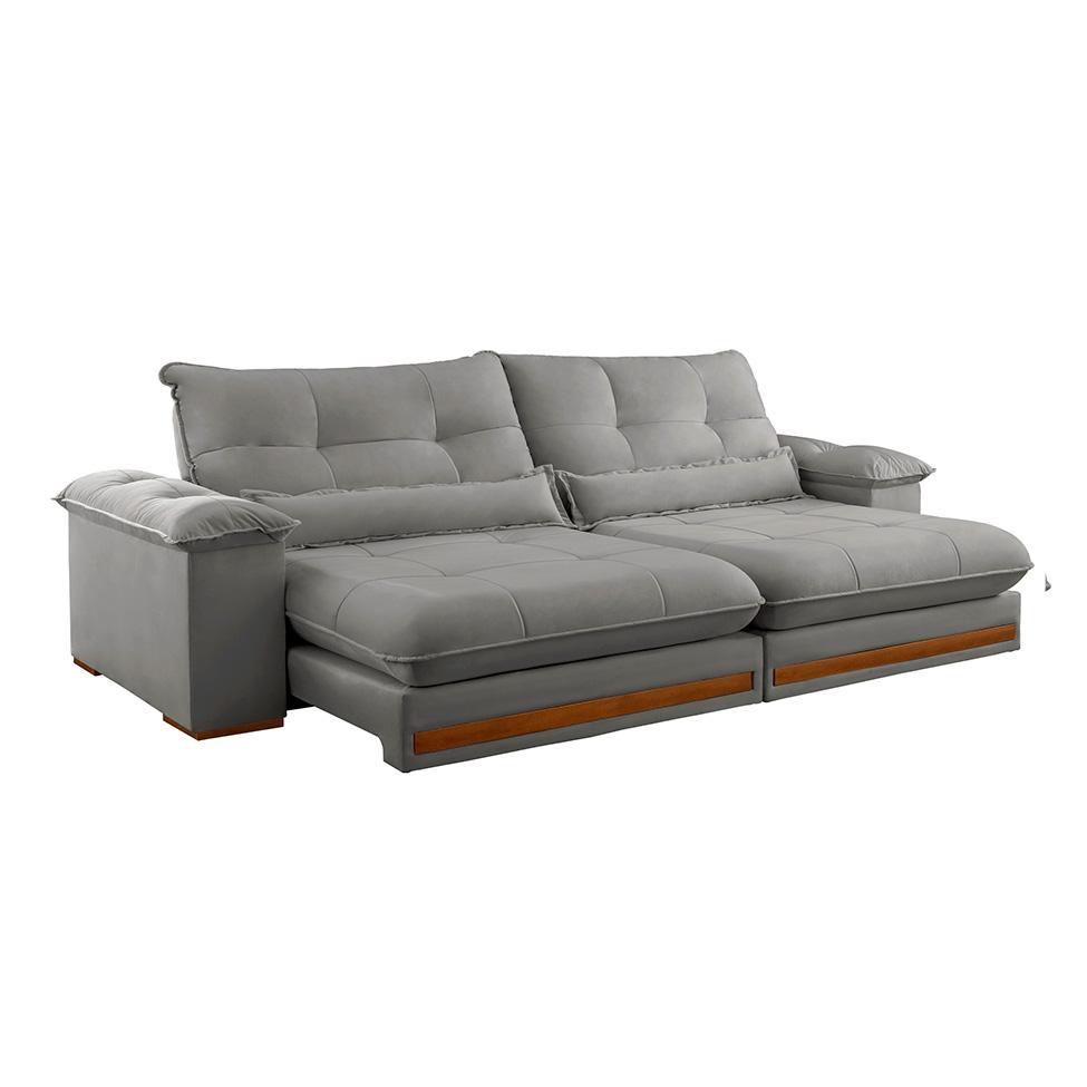 Sofá 3 Lugares Retrátil e Reclinável Qatar Linho Cinza 200 cm - 5