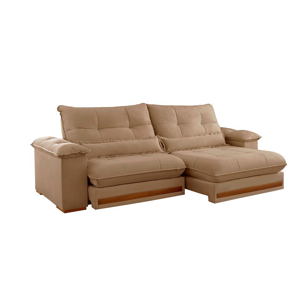 Sofá 3 Lugares Retrátil e Reclinável Qatar Linho Bege 240 cm - 1