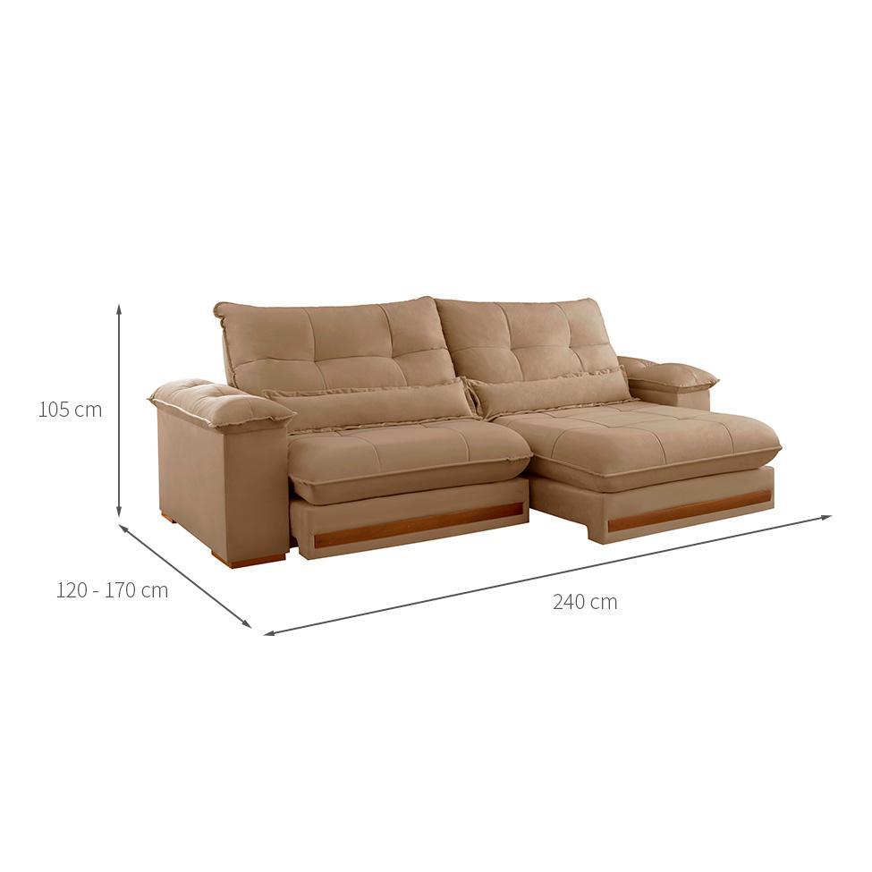 Sofá 3 Lugares Retrátil e Reclinável Qatar Linho Bege 240 cm - 3