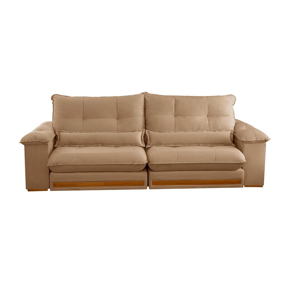 Sofá 3 Lugares Retrátil e Reclinável Qatar Linho Bege 240 cm - 4