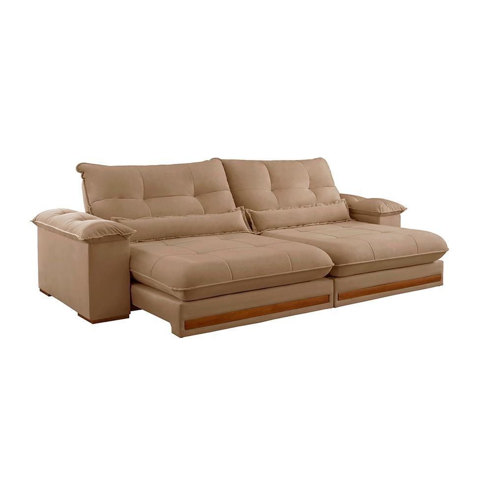 Sofá 3 Lugares Retrátil e Reclinável Qatar Linho Bege 240 cm - 5