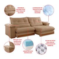 Sofá 3 Lugares Retrátil e Reclinável Qatar Linho Bege 240 cm - 7