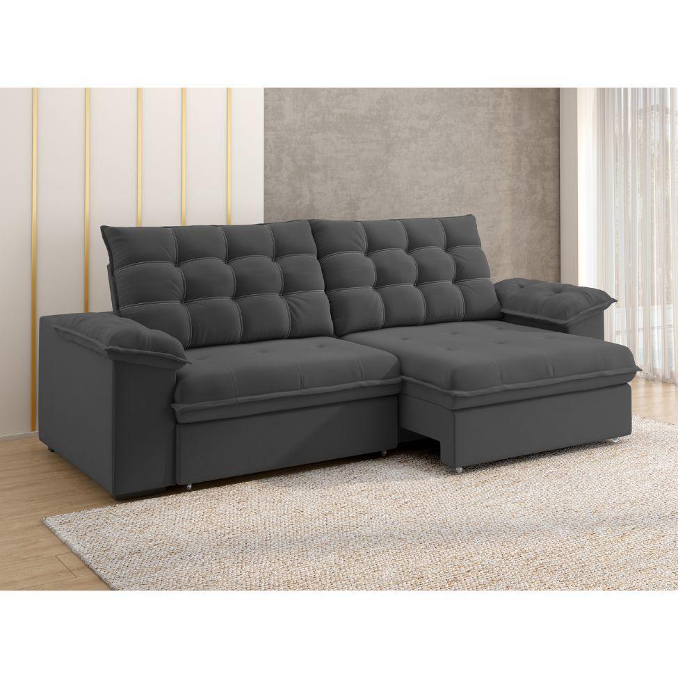 Sofá 3 Lugares Retrátil e Reclinável Palermo Veludo Cinza 230 cm - 2