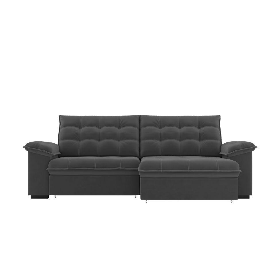 Sofá 3 Lugares Retrátil e Reclinável Palermo Veludo Cinza 230 cm - 4