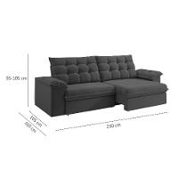Sofá 3 Lugares Retrátil e Reclinável Palermo Veludo Cinza 230 cm - 3