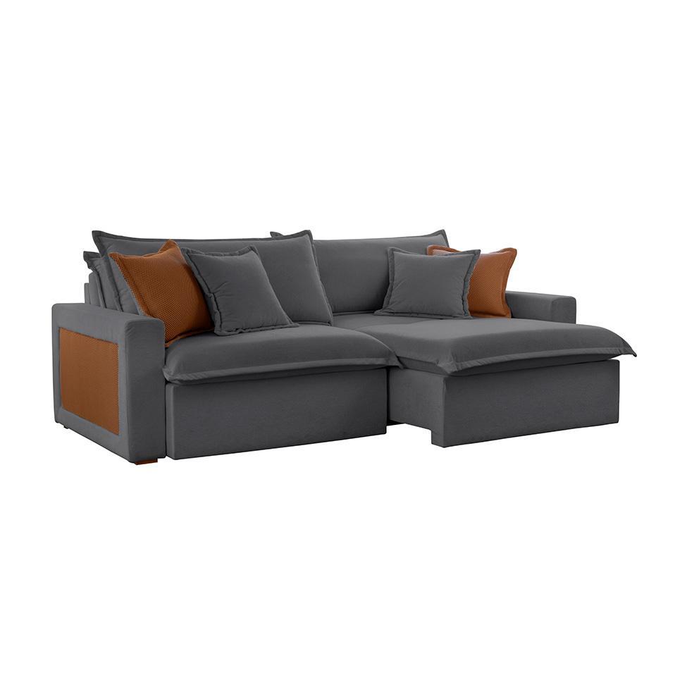 Sofá 3 Lugares Retrátil e Reclinável Dubai Veludo Cinza 230 cm - 1
