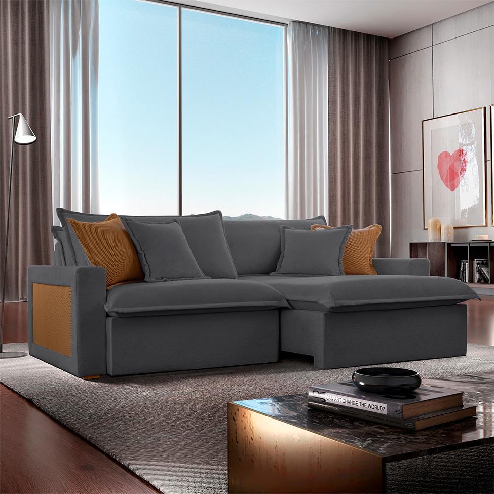 Sofá 3 Lugares Retrátil e Reclinável Dubai Veludo Cinza 230 cm - 2