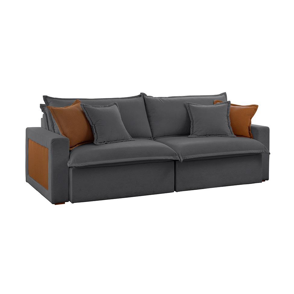 Sofá 3 Lugares Retrátil e Reclinável Dubai Veludo Cinza 230 cm - 5