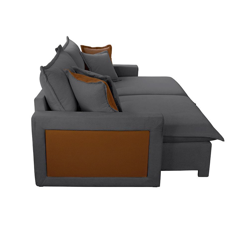 Sofá 3 Lugares Retrátil e Reclinável Dubai Veludo Cinza 230 cm - 6