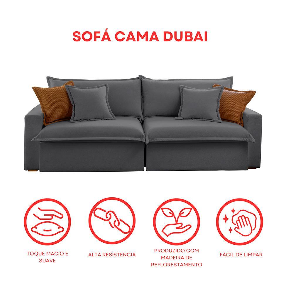 Sofá 3 Lugares Retrátil e Reclinável Dubai Veludo Cinza 230 cm - 8