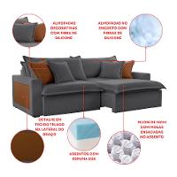 Sofá 3 Lugares Retrátil e Reclinável Dubai Veludo Cinza 230 cm - 7