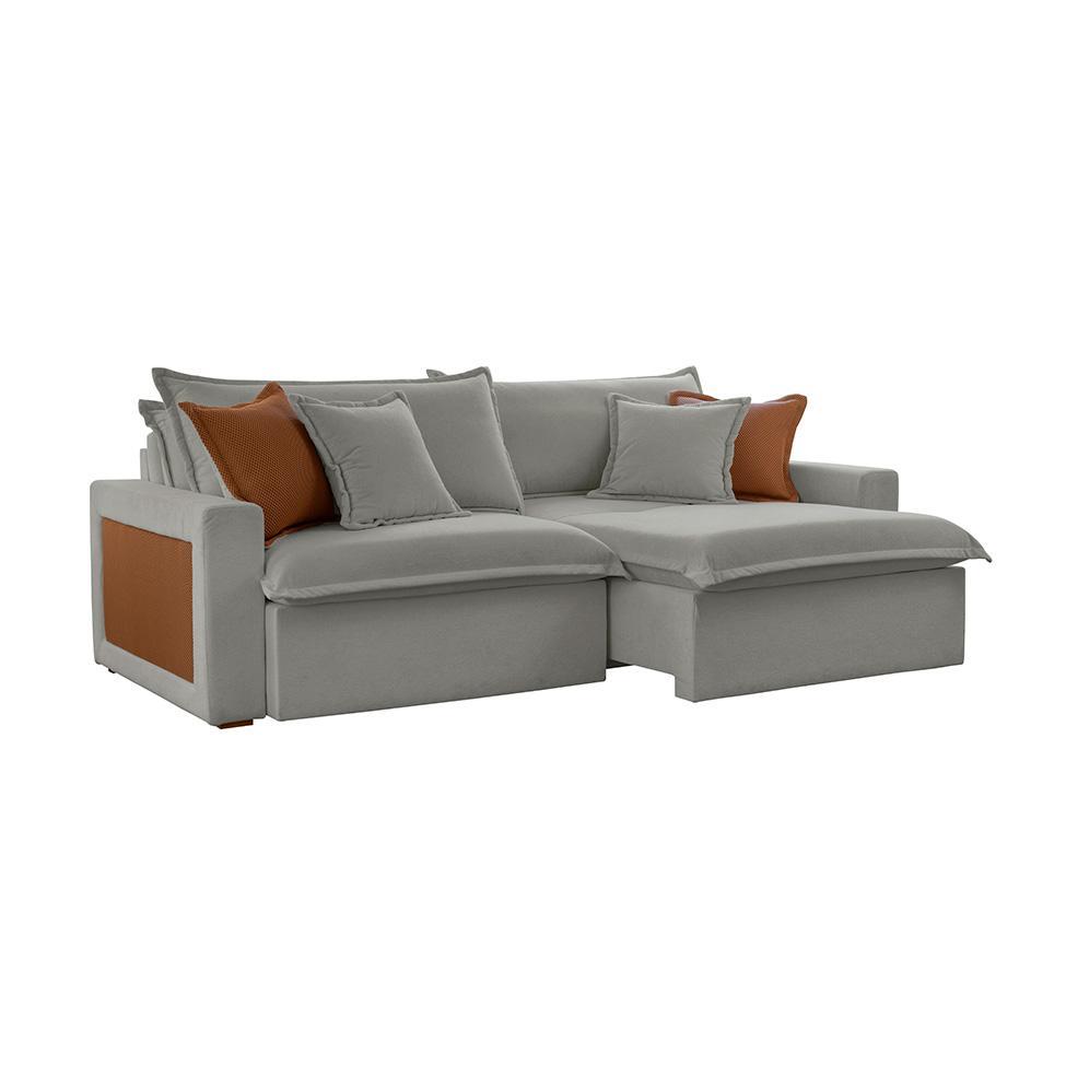 Sofá 3 Lugares Retrátil e Reclinável Dubai Linho Cinza 230 cm - 1