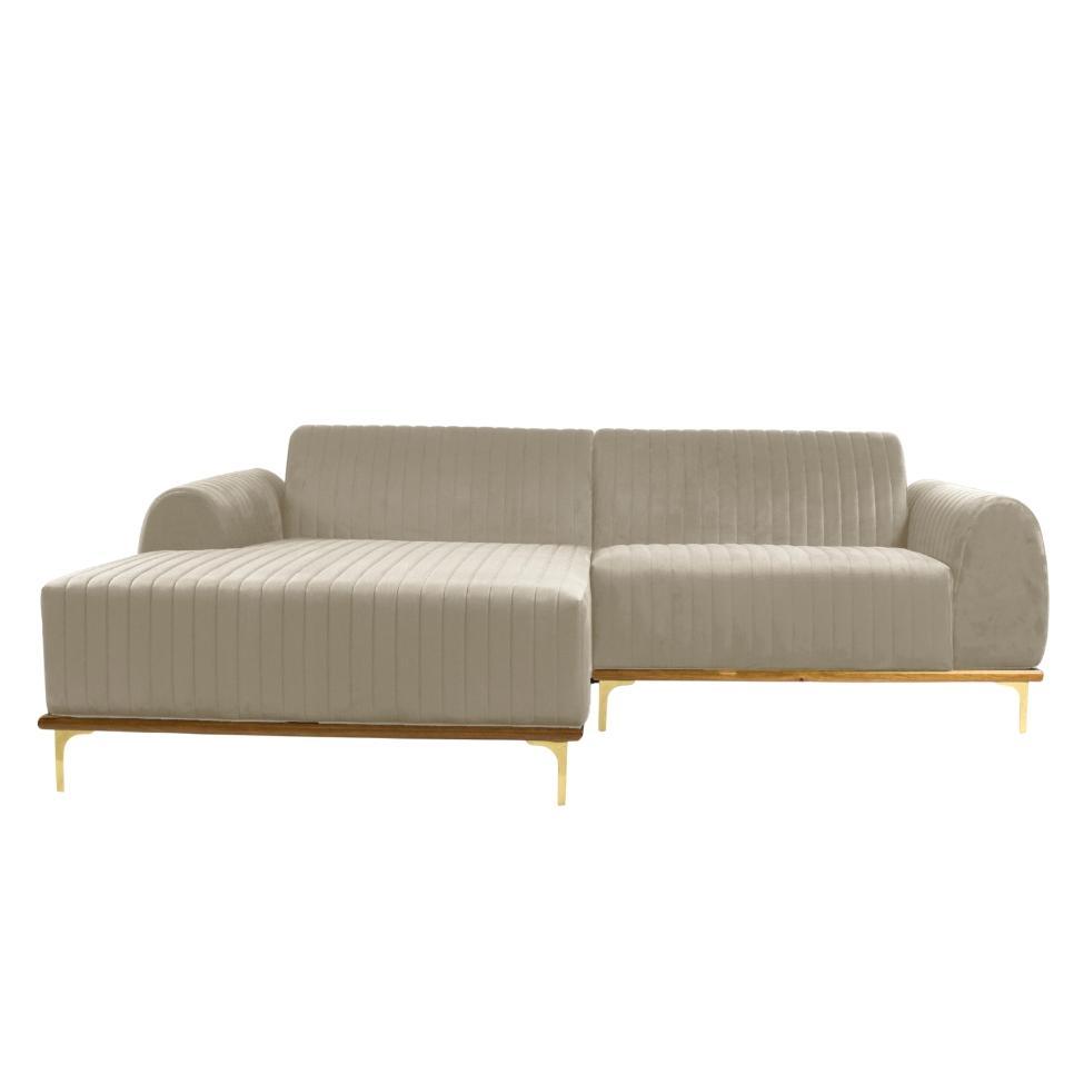 Sofá 3 Lugares Molino com Chaise Esquerdo Veludo Creme e Dourado - 1