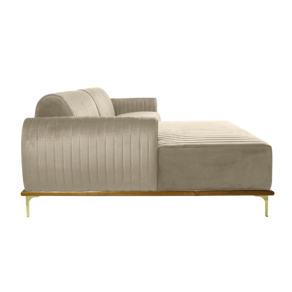 Sofá 3 Lugares Molino com Chaise Esquerdo Veludo Creme e Dourado - 4