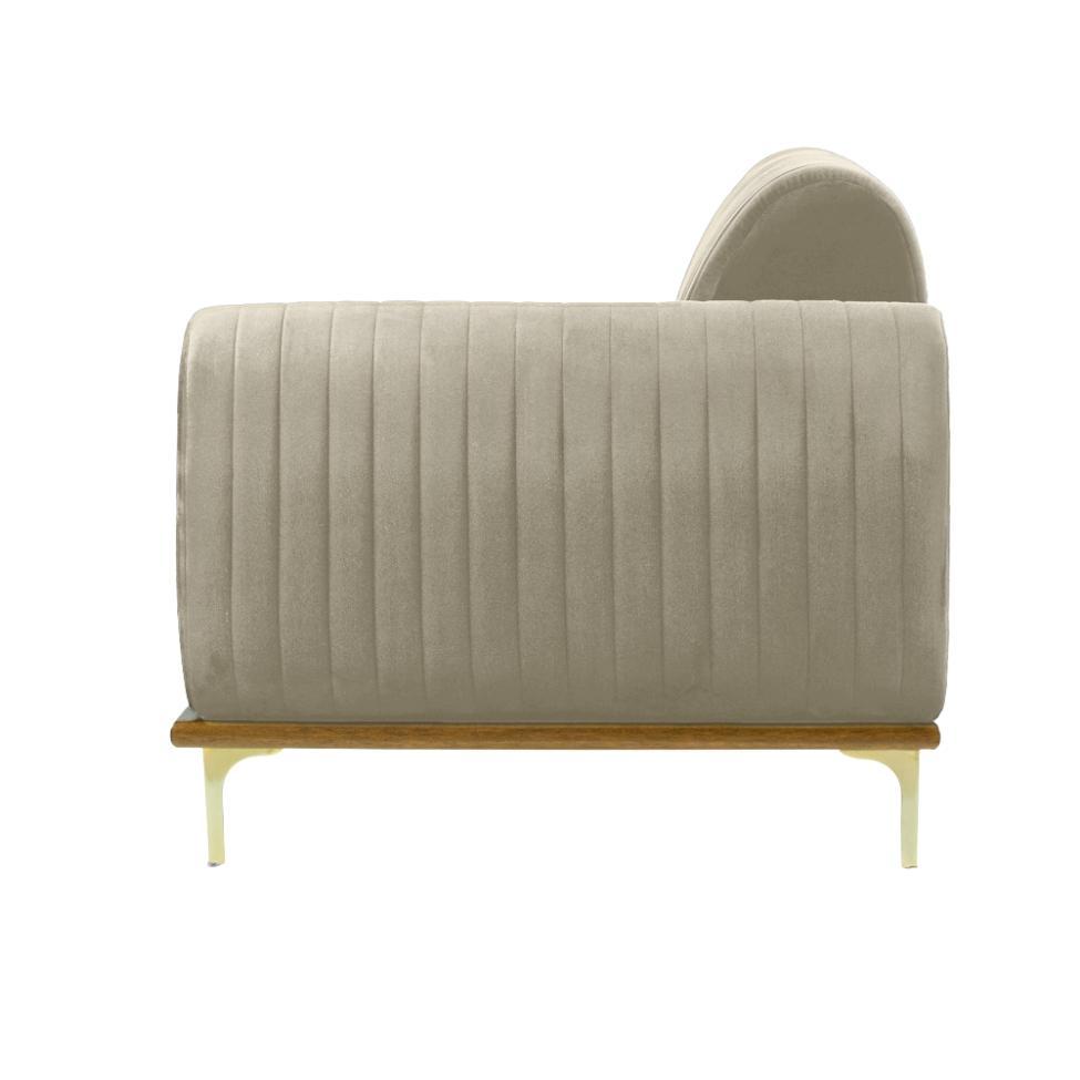 Sofá 3 Lugares Molino com Chaise Esquerdo Veludo Creme e Dourado - 5