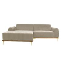 Sofá 3 Lugares Molino com Chaise Esquerdo Veludo Creme e Dourado - 1