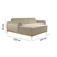 Sofá 3 Lugares Molino com Chaise Esquerdo Veludo Creme e Dourado - 3