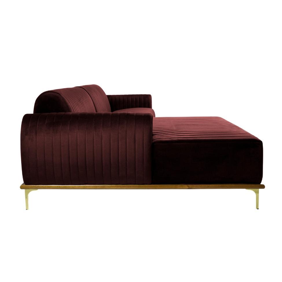 Sofá 3 Lugares Molino com Chaise Esquerdo Veludo Marrom e Dourado - 4